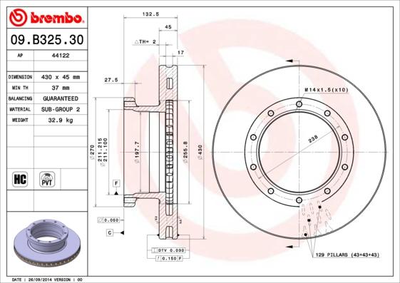Brembo 09.B325.30 - Тормозной диск autosila-amz.com