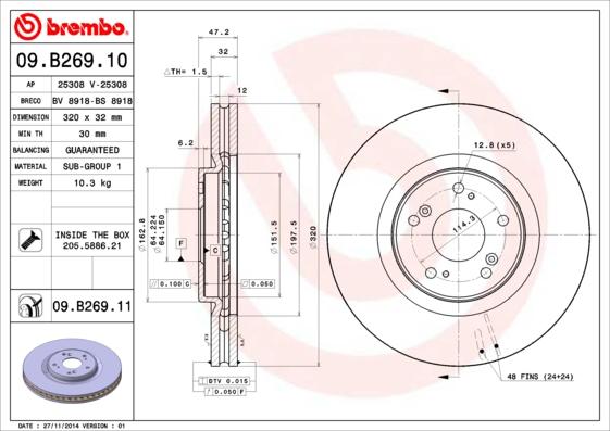 Brembo 09.B269.10 - Тормозной диск autosila-amz.com