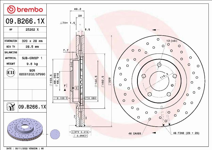 Brembo 09.B266.1X - Тормозной диск autosila-amz.com