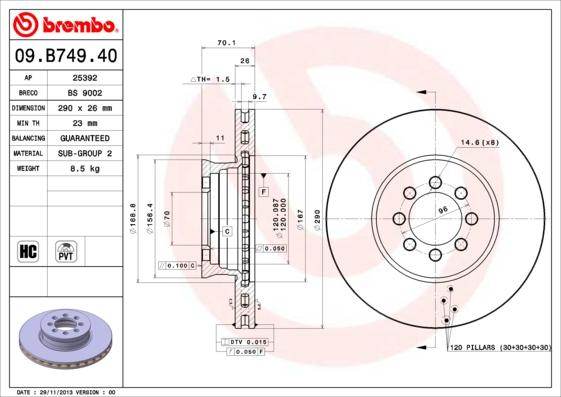 Brembo 09.B749.40 - Тормозной диск autosila-amz.com
