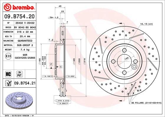 Brembo 09.B754.21 - Тормозной диск autosila-amz.com