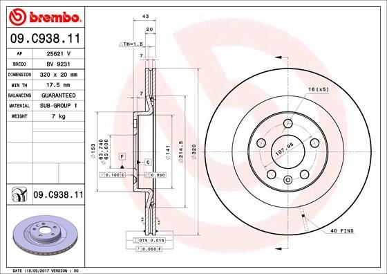 Brembo 09.C938.11 - Тормозной диск autosila-amz.com