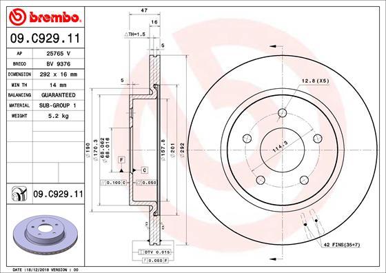 Brembo 09.C929.11 - Тормозной диск autosila-amz.com