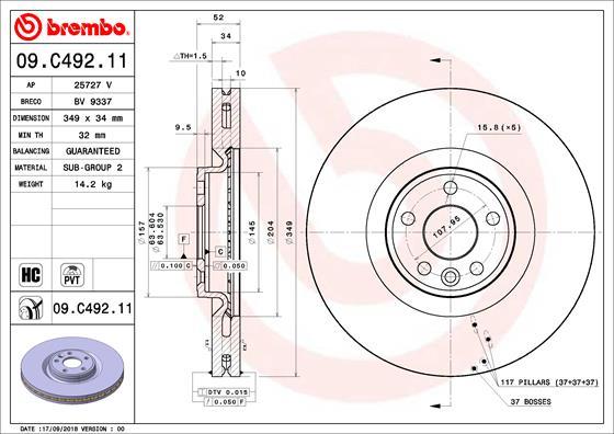 Brembo 09.C492.11 - Тормозной диск autosila-amz.com