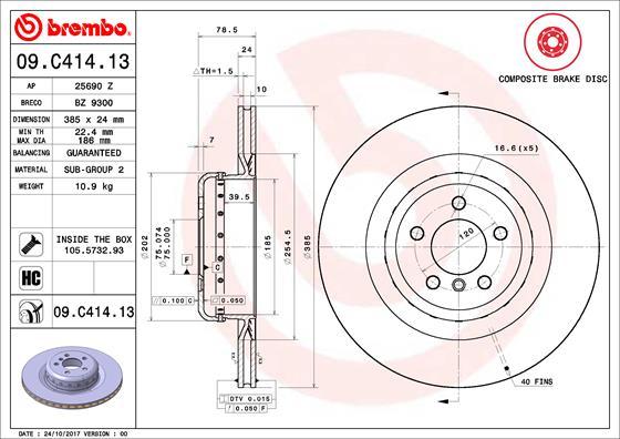 Brembo 09.C414.13 - Тормозной диск autosila-amz.com