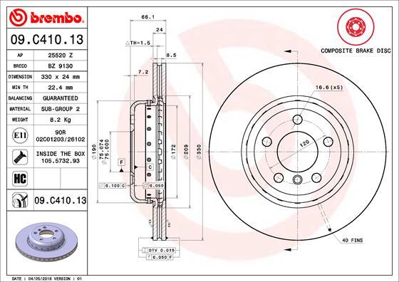 Brembo 09.C410.13 - Тормозной диск autosila-amz.com
