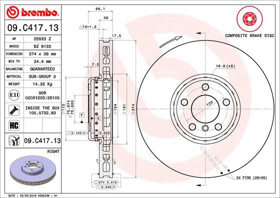 Brembo 09.C417.13 - Тормозной диск autosila-amz.com
