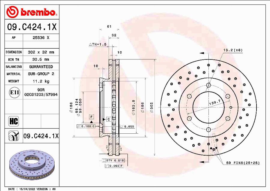 Brembo 09.C424.1X - Тормозной диск autosila-amz.com