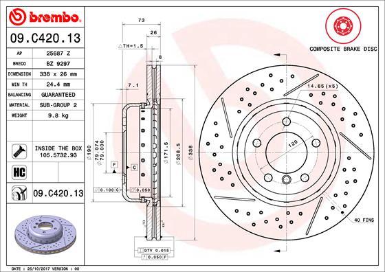 Brembo 09.C420.13 - 09C42013 Диск тормозной передний вентилируемый BMW (E81, E82, E87, E88, E90) autosila-amz.com
