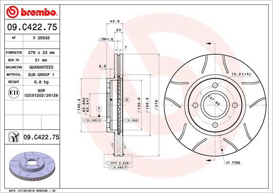 Brembo 09.C422.75 - Тормозной диск autosila-amz.com