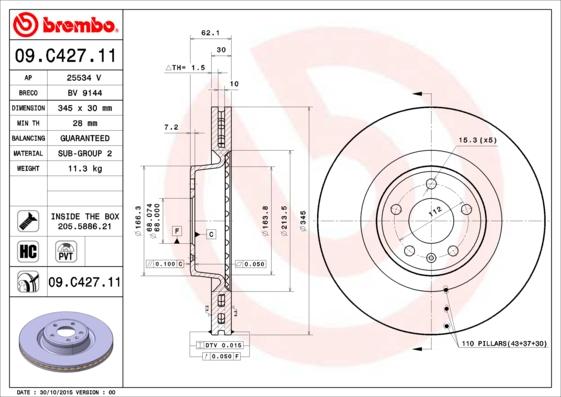 Brembo 09.C427.11 - Тормозной диск autosila-amz.com