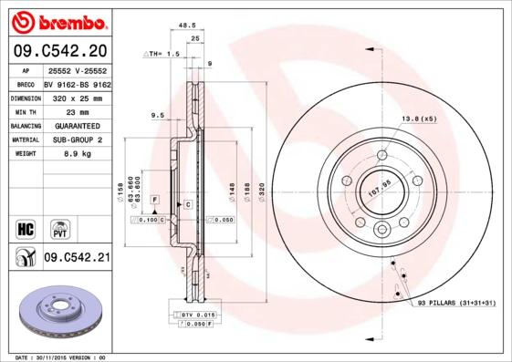 Brembo 09.C542.21 - Тормозной диск autosila-amz.com