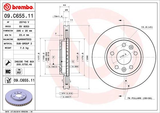 Brembo 09.C655.11 - Тормозной диск autosila-amz.com