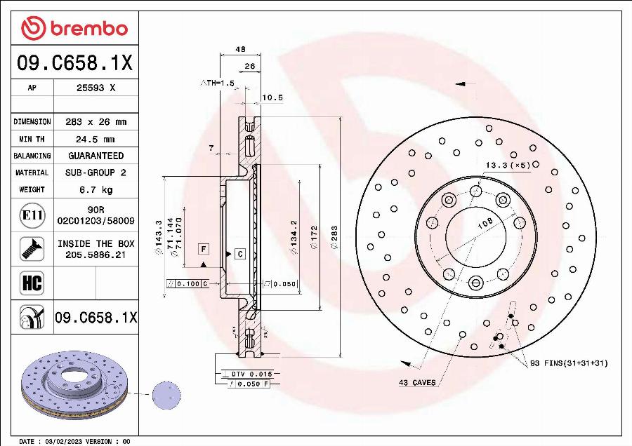 Brembo 09.C658.1X - Тормозной диск autosila-amz.com
