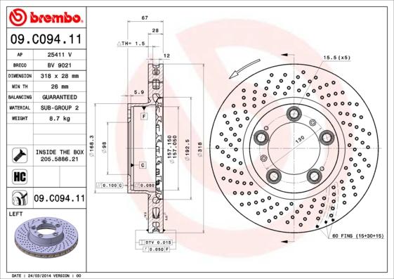 Brembo 09.C094.11 - Тормозной диск autosila-amz.com