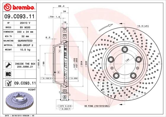 Brembo 09.C093.11 - Тормозной диск autosila-amz.com