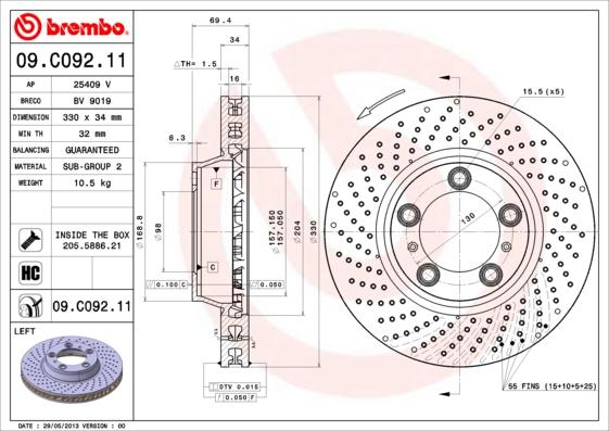 Brembo 09.C092.11 - Тормозной диск autosila-amz.com