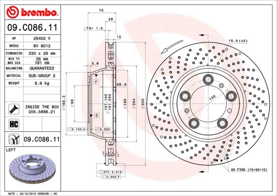 Brembo 09.C086.11 - Тормозной диск autosila-amz.com