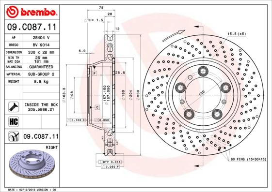 Brembo 09.C087.11 - Тормозной диск autosila-amz.com