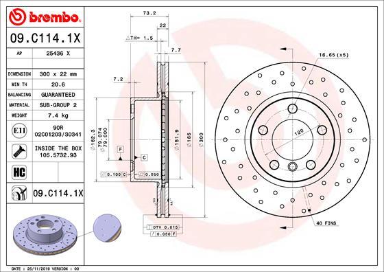 Brembo 09.C114.1X - Тормозной диск autosila-amz.com