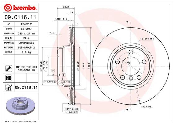 Brembo 09.C116.11 - Тормозной диск autosila-amz.com