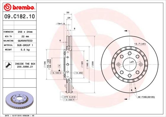 Brembo 09.C182.10 - Тормозной диск autosila-amz.com