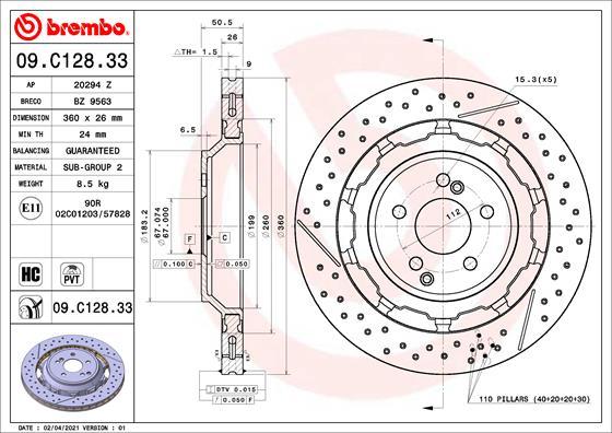 Brembo 09.C128.33 - Тормозной диск autosila-amz.com