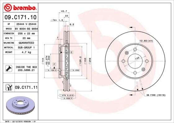 Brembo 09.C171.10 - Тормозной диск autosila-amz.com