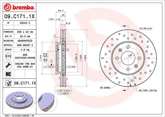 Brembo 09.C171.1X - Тормозной диск autosila-amz.com