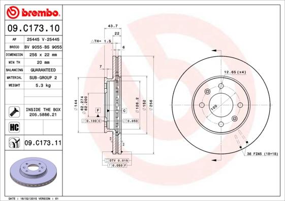 Brembo 09.C173.11 - Тормозной диск autosila-amz.com