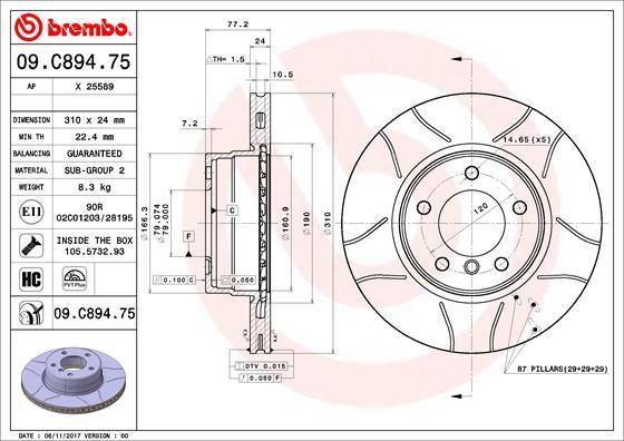 Brembo 09.C894.75 - Тормозной диск autosila-amz.com
