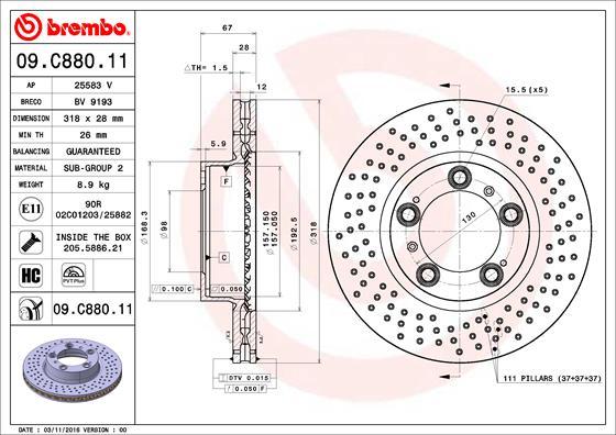 Brembo 09.C880.11 - Тормозной диск autosila-amz.com