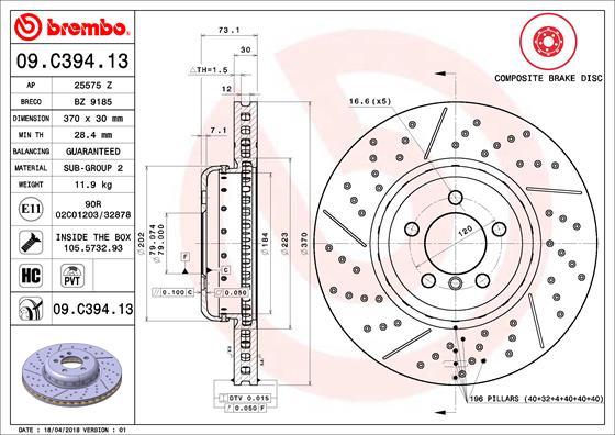 Brembo 09.C394.13 - Тормозной диск autosila-amz.com