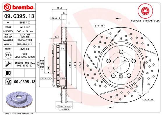 Brembo 09.C395.13 - Тормозной диск autosila-amz.com