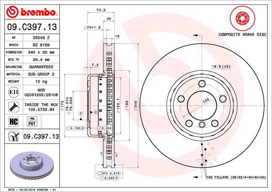 Brembo 09.C397.13 - Тормозной диск autosila-amz.com