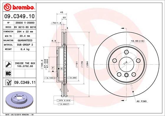 Brembo 09.C349.11 - Тормозной диск autosila-amz.com