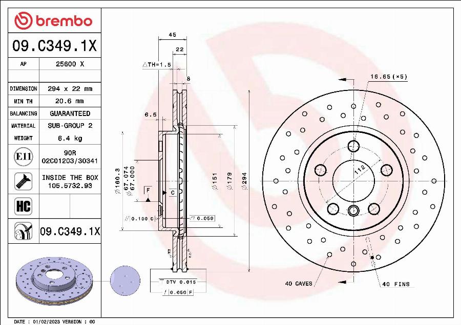 Brembo 09.C349.1X - Тормозной диск autosila-amz.com