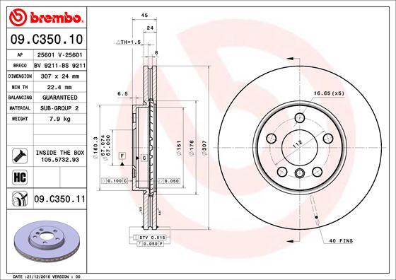 Brembo 09.C350.11 - Тормозной диск autosila-amz.com