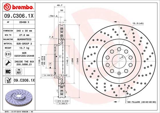 Brembo 09.C306.1X - Тормозной диск autosila-amz.com