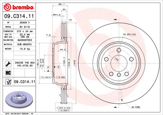 Brembo 09.C314.11 - Тормозной диск autosila-amz.com