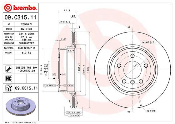 Brembo 09.C315.11 - Тормозной диск autosila-amz.com
