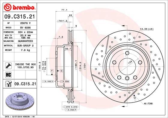 Brembo 09.C315.21 - Тормозной диск autosila-amz.com