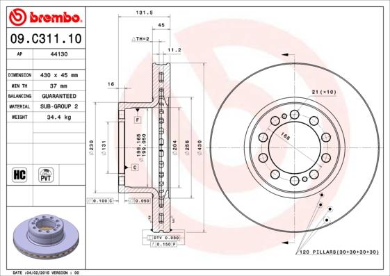 Brembo 09.C311.10 - Тормозной диск autosila-amz.com