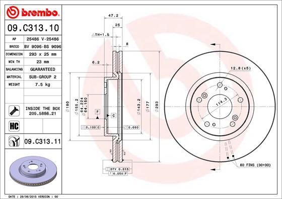 Brembo 09.C313.11 - Тормозной диск autosila-amz.com
