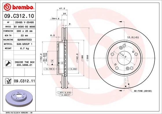 Brembo 09.C312.11 - Тормозной диск autosila-amz.com