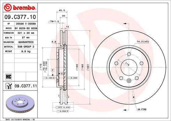 Brembo 09.C377.11 - Тормозной диск autosila-amz.com