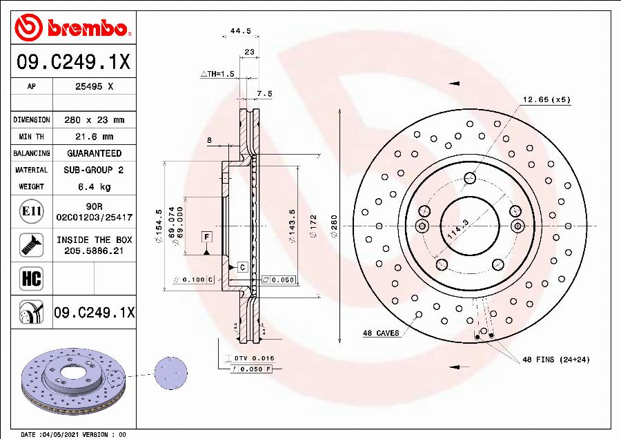 Brembo 09.C249.1X - Тормозной диск autosila-amz.com