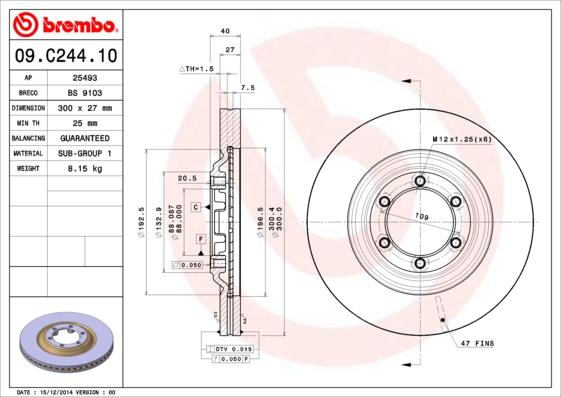 Brembo 09.C244.10 - Тормозной диск autosila-amz.com