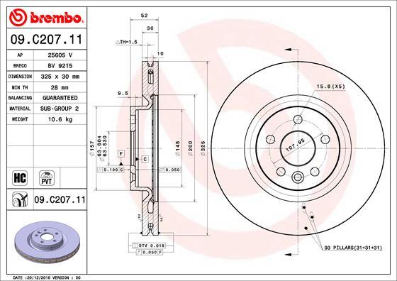 Brembo 09.C207.11 - Тормозной диск autosila-amz.com