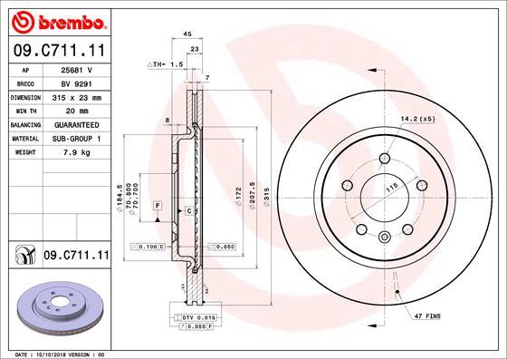 Brembo 09.C711.11 - Тормозной диск autosila-amz.com